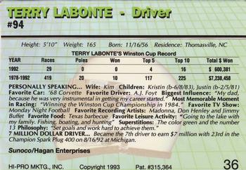 1993 Action Packed #36 Terry Labonte Back