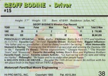 1993 Action Packed #38 Geoff Bodine Back