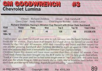 1993 Action Packed #89 GM Goodwrench #3 Back