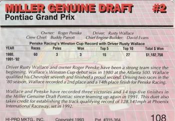 1993 Action Packed #108 Miller Genuine Draft #2 Back
