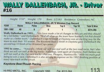 1993 Action Packed #113 Wally Dallenbach, Jr. Back