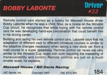 1993 Action Packed #184 Bobby Labonte Back