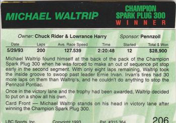 1993 Action Packed #206 Michael Waltrip Back