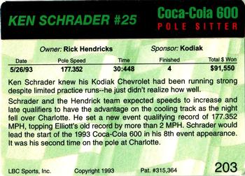 1993 Action Packed #203 Ken Schrader Back