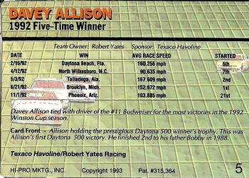 1993 Action Packed #5 Davey Allison Back