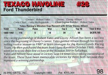 1993 Action Packed #98 Texaco Havoline #28 Back