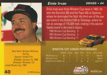 1993 Finish Line #40 Ernie Irvan Back