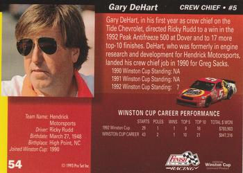 1993 Finish Line #54 Gary DeHart Back