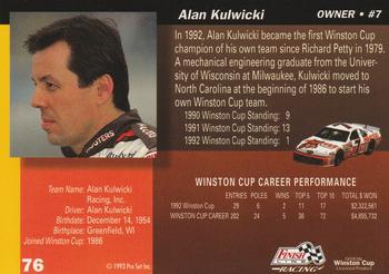 1993 Finish Line #76 Alan Kulwicki Back