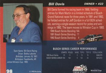 1993 Finish Line #98 Bill Davis Back