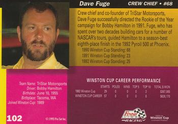 1993 Finish Line #102 Dave Fuge Back