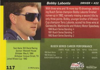 1993 Finish Line #117 Bobby Labonte Back