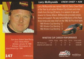 1993 Finish Line #147 Larry McReynolds Back