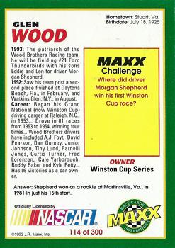 1993 Maxx #114 Glen Wood Back