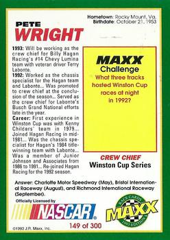 1993 Maxx #149 Pete Wright Back