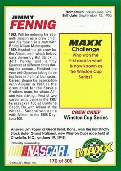 1993 Maxx #170 Jimmy Fennig Back