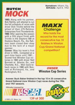 1993 Maxx #139 Butch Mock Back
