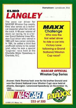 1993 Maxx #233 Elmo Langley Back