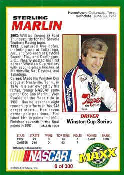 1993 Maxx #8 Sterling Marlin Back