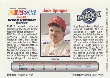 1993 Maxx Premier Plus #54 Jack Sprague Back