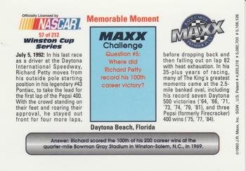 1993 Maxx Premier Plus #57 Daytona Pepsi 400 Back