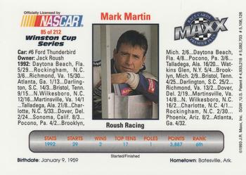 1993 Maxx Premier Plus #85 Mark Martin's Car Back