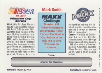 1993 Maxx Premier Plus #115 Mark Smith Back