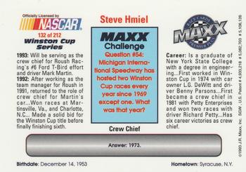 1993 Maxx Premier Plus #132 Steve Hmiel Back
