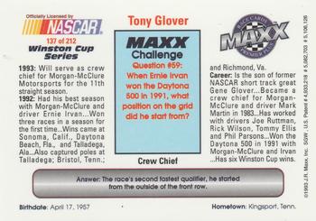 1993 Maxx Premier Plus #137 Tony Glover Back