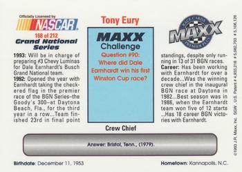 1993 Maxx Premier Plus #168 Tony Eury Back