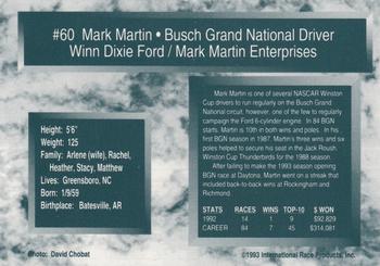 1993 Traks #60 Mark Martin's Busch Car Back