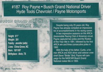 1993 Traks #187 Roy Payne Back