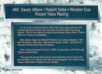 1993 Traks #69 Davey Allison / Robert Yates Back