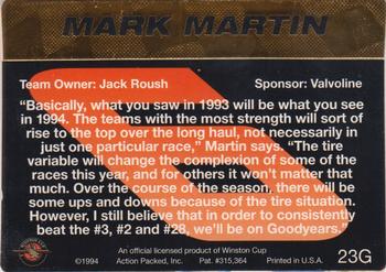 1994 Action Packed - 24K Gold #23G Mark Martin Back