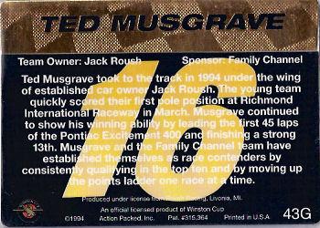 1994 Action Packed - 24K Gold #43G Ted Musgrave Back