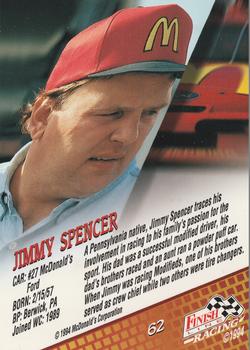 1994 Finish Line #62 Jimmy Spencer Back