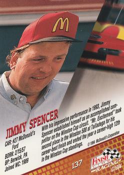 1994 Finish Line #137 Jimmy Spencer Back