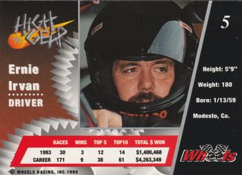 1994 Wheels High Gear #5 Ernie Irvan Back