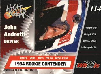 1994 Wheels High Gear #114 John Andretti Back