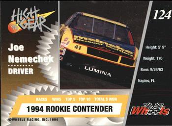 1994 Wheels High Gear #124 Joe Nemechek Back