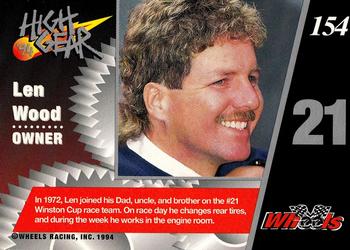 1994 Wheels High Gear #154 Len Wood Back