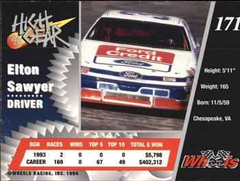 1994 Wheels High Gear #171 Elton Sawyer Back