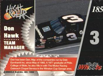 1994 Wheels High Gear #185 Don Hawk Back