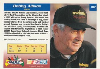 1994 Maxx #102 Bobby Allison Back
