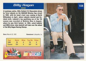 1994 Maxx #108 Billy Hagan Back