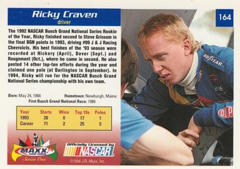 1994 Maxx #164 Ricky Craven Back