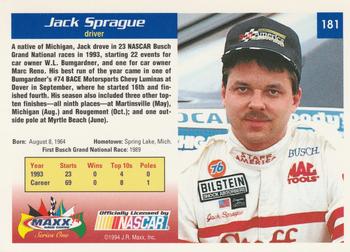 1994 Maxx #181 Jack Sprague Back