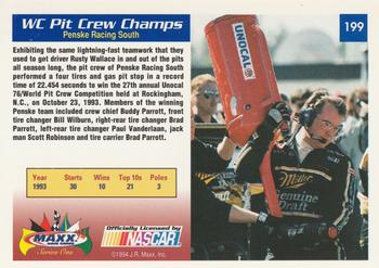 1994 Maxx #199 Winston Cup Pit Crew Champs Back