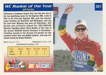 1994 Maxx #201 WC Rookie of the Year - Jeff Gordon Back