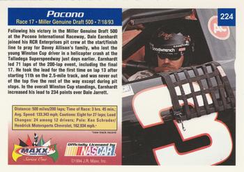 1994 Maxx #224 Pocono - Race 17 Back